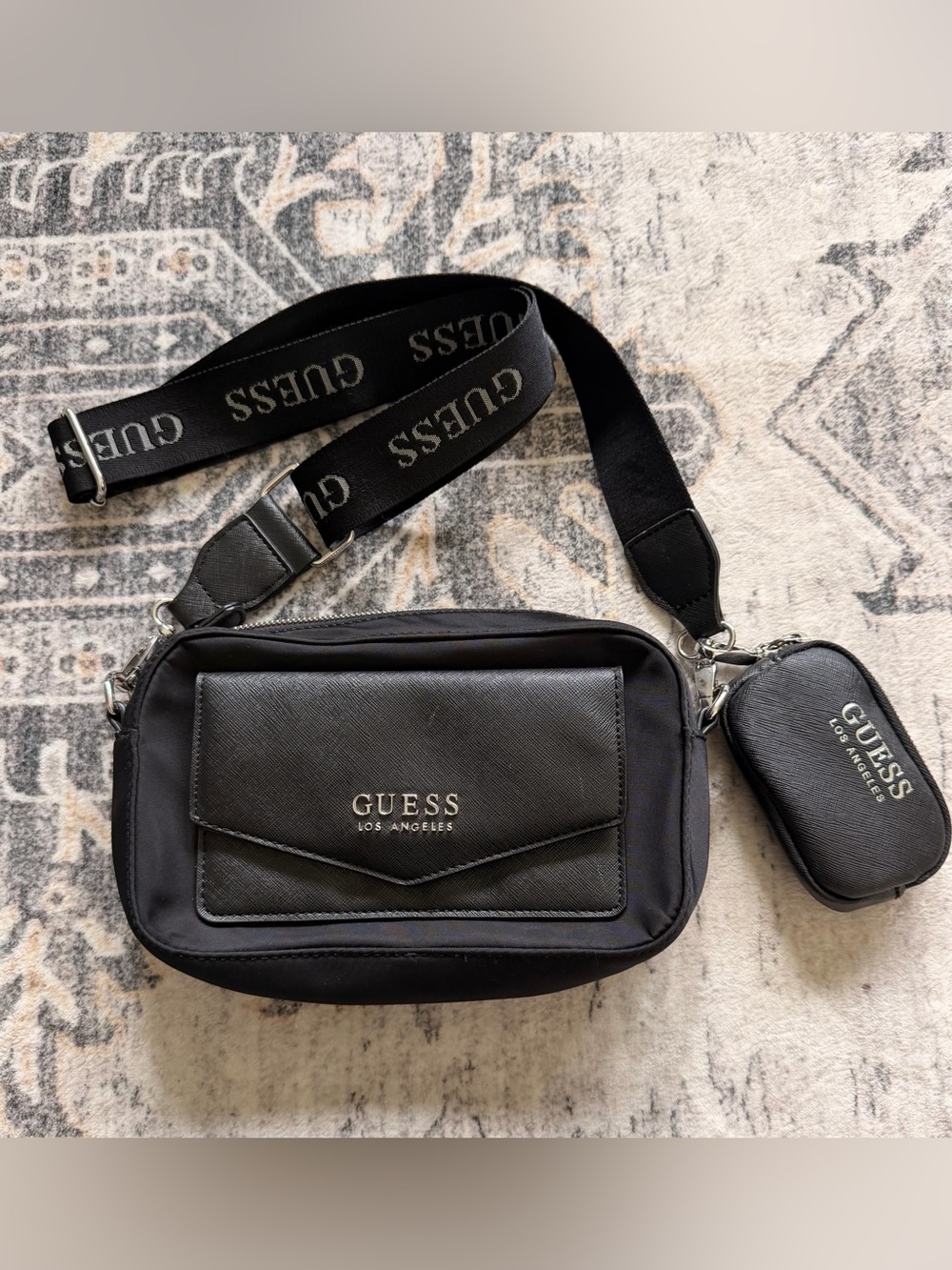 GUESS Black Crossbody Messenger Bag with Branded Strap